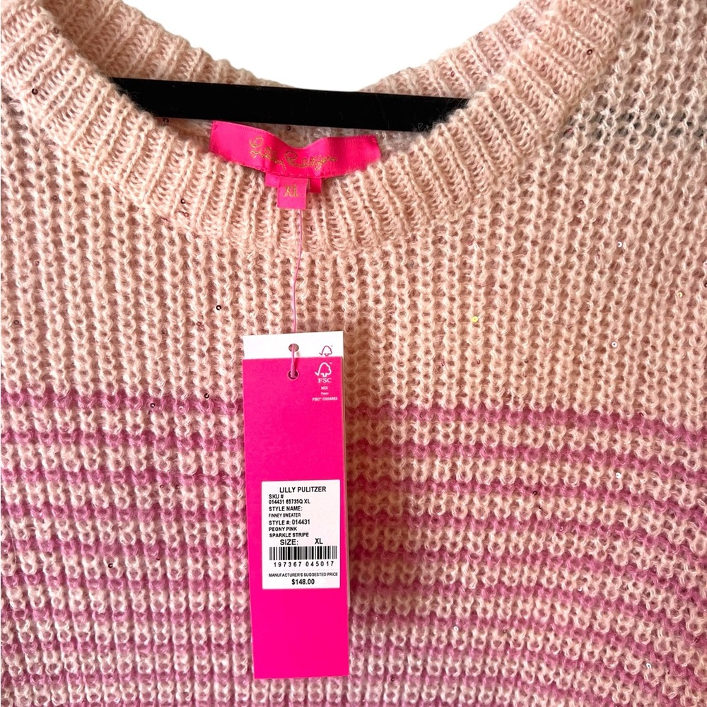 NWT! Pink Striped Sequin Lilly Pulitzer Finney Sweater - Picture 4 of 7